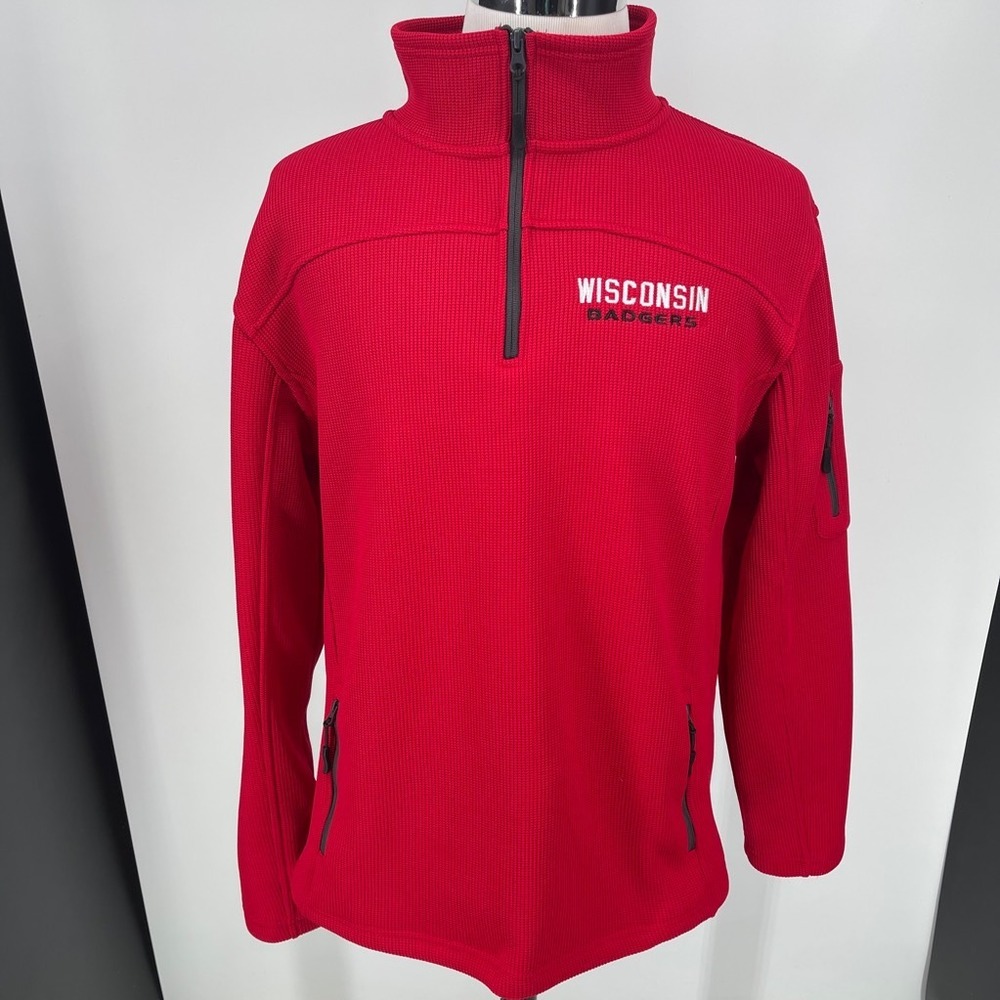 Wisconsin Badgers NCAA Pullover Sweatshirt MENS 1/4 Zip Red Pockets SIZE XL